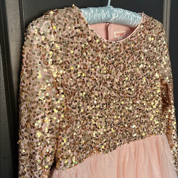 Cat & Jack large 10/12 gold sequin pink tutu dress long sleeve - Picture 2 of 4
